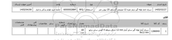 استعلام، سری اچار لوله گیر ترمز نمره 12 میلیمتر گشتاور 25 نیوتن متر
