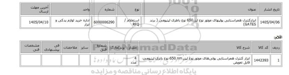 استعلام، ابزارکنترل همراستایی پولیهای موتور نوع لیزر650 نوع باطری لیتیومی ( برند GATES)