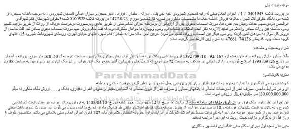 مزایده فروش 4 قطعه ملک
