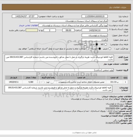 استعلام کلیه کالاها اورجینال باشد- هزینه بارگیری و حمل تا محل مذکور با فروشنده می باشند شماره کارشناس 09151431387 می باشد.