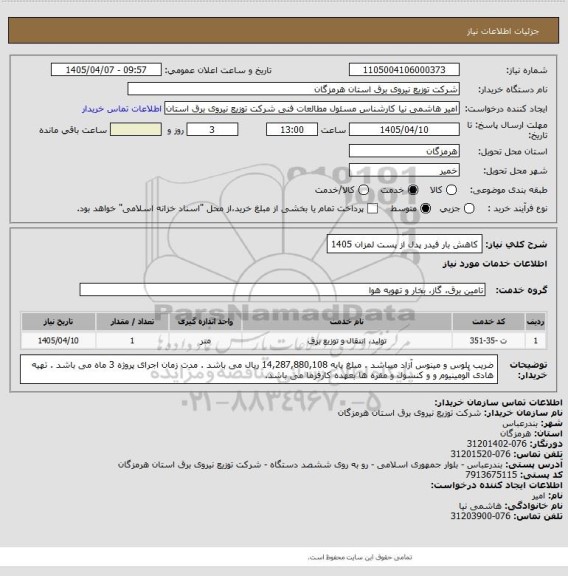 استعلام کاهش بار فیدر پدل از پست لمزان 1405