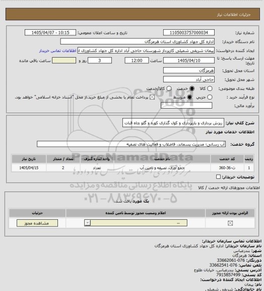 استعلام ریزش برداری و باربرداری و کول گذاری کوره و گلو چاه قنات