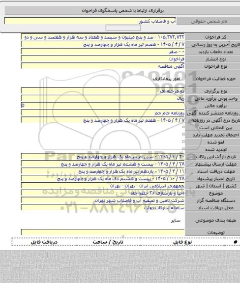 مناقصه, احیا و بازسازی ۳۶ حلقه چاه