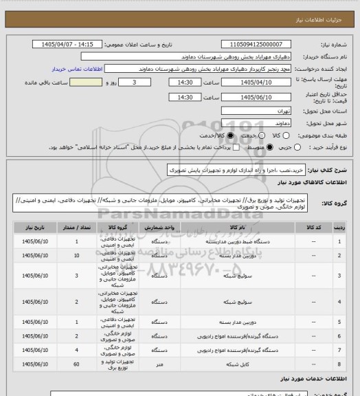 استعلام خرید،نصب ،اجرا و راه اندازی لوازم و تجهیزات پایش تصویری