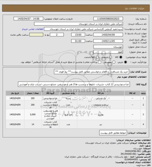 استعلام خرید پک مسافرتی و اقلام درخواستی مطابق فایل پیوست** نیاز فوری **