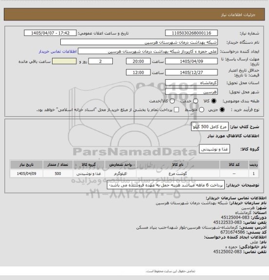 استعلام مرغ کامل 500 کیلو