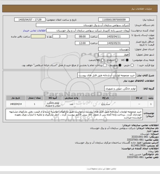 استعلام خرید مجموعه لوازمات آبدارخانه طبق فایل های پیوست