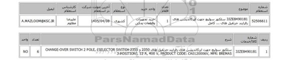 استعلام 3JZE8490181	سلکتور سوئیچ جهت ایرکاندیشن های رفرایند جرثقیل های ... کامل