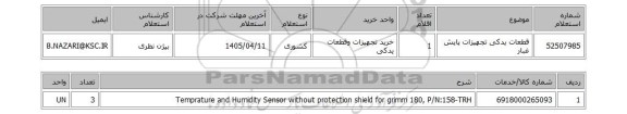 استعلام قطعات یدکی تجهیزات پایش غبار
