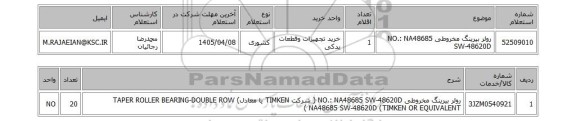 استعلام رولر بیرینگ مخروطی NO.: NA48685 SW-48620D