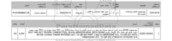 استعلام پیچ ومهره هاوسایراتصال دهنده ها