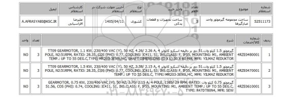 استعلام ساخت مجموعه گیرموتور واحد غبارگیرها