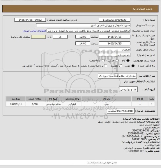 استعلام برنج ایرانی طارم هاشمی درجه یک