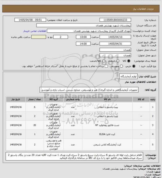 استعلام لوازم آزمایشگاه