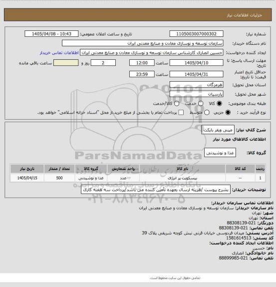 استعلام مینی ویفر بایکت