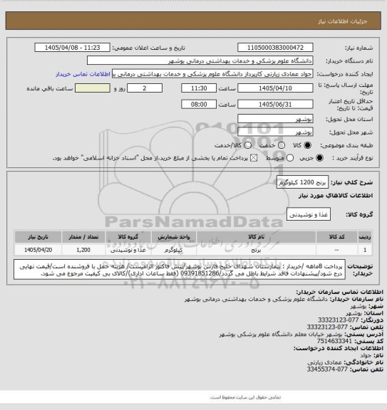 استعلام برنج 1200 کیلوگرم