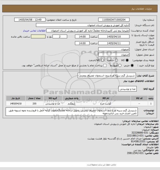 استعلام شنیسل گرم سینه مرغ بدون استخوان غضروف وچربی