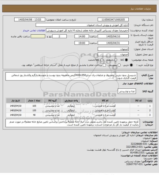 استعلام شنیسل بدون چربی وغضروف و ضایعات.ران سایز350تا400گرمی.ماهیچه بدون پوست و متوسط.بارگرم وکشتار روز شمالی قیمت گذاری شود.