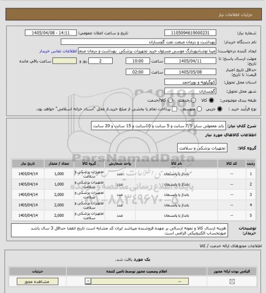 استعلام باند معمولی سایز 7/5 سانت و 5 سانت و 10سانت و 15 سانت و 20 سانت