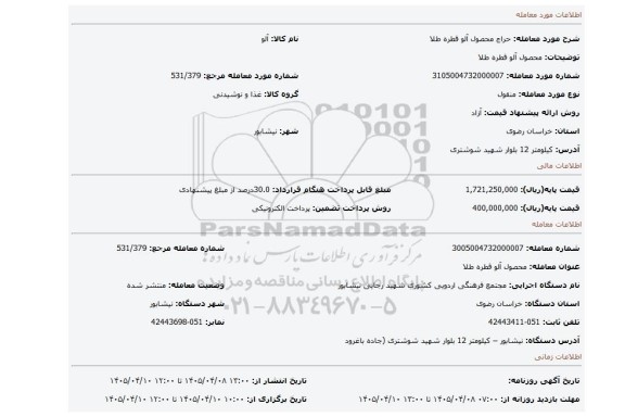 مزایده، محصول آلو قطره طلا