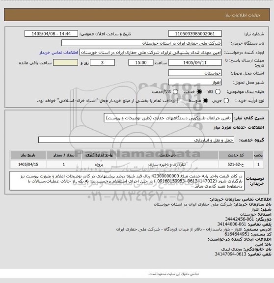 استعلام تامین جراثقال تلسکوپی دستگاههای حفاری (طبق توضیحات و پیوست)