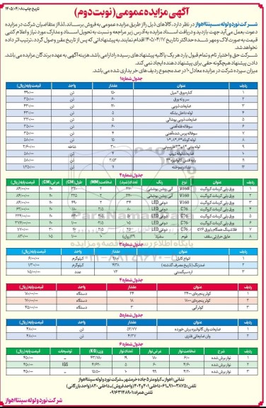 مزایده کالاها شامل کناره ورق 2 میل...- نوبت دوم 