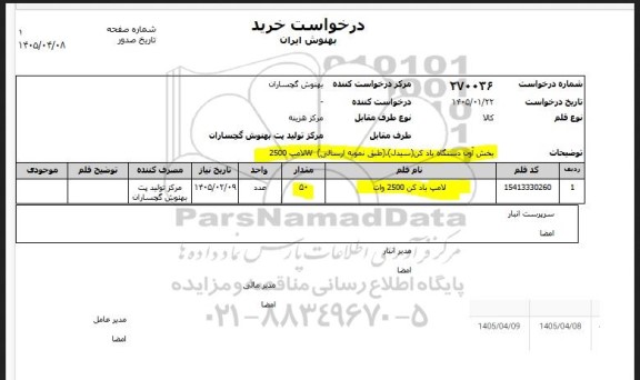 استعلام لامپ بادکن 2500 وات