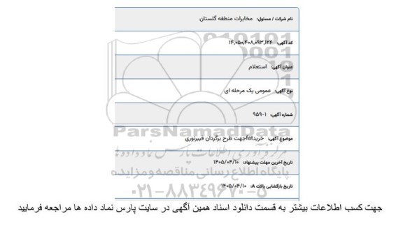 استعلام خرید FAT جهت طرح برگردان فیبرنوری
