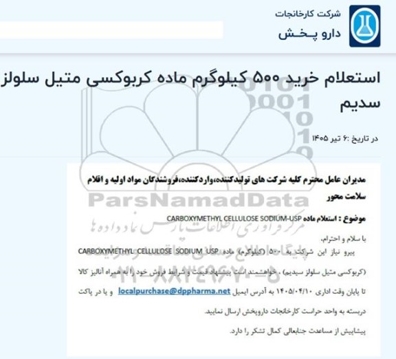  استعلام ماده carboxymethyl cellulose sodiun-usp