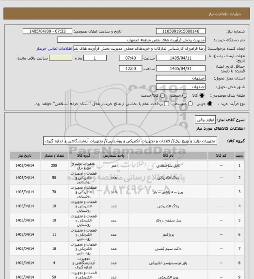استعلام لوازم برقی