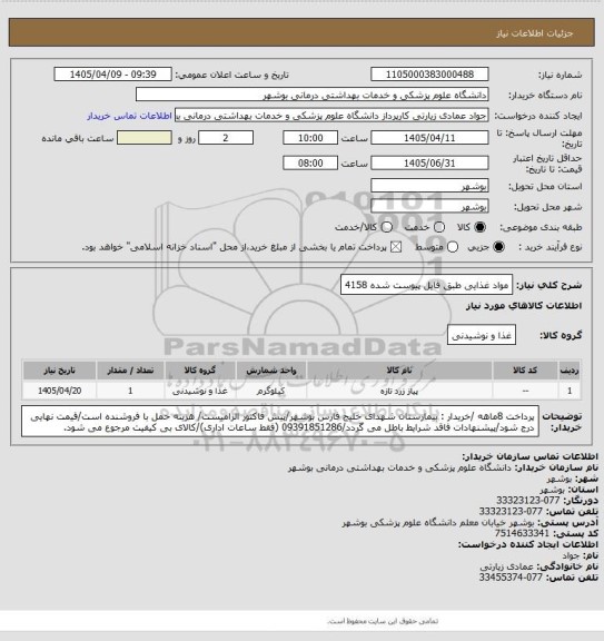استعلام مواد غذایی طبق فایل پیوست شده 4158
