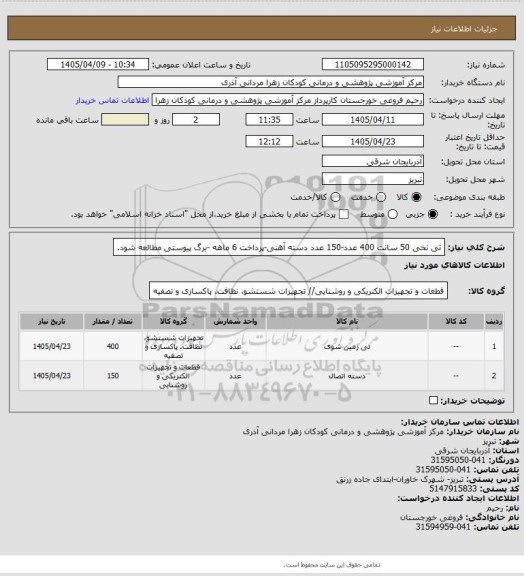 استعلام تی نخی 50 سانت 400 عدد-150 عدد دسته آهنی-پرداخت 6 ماهه -برگ پیوستی مطالعه شود.