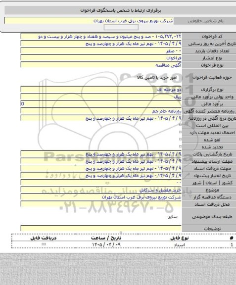 مناقصه, خرید مفصل و سرکابل