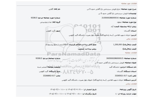 مزایده، فروش سردرختی باغ گلابی حدود 5 تن