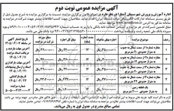 مزایده مغازه ...- نوبت دوم