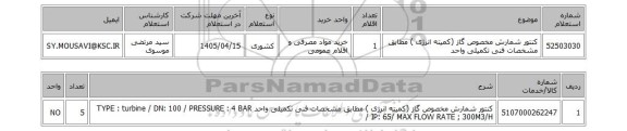 استعلام کنتور شمارش مخصوص گاز (کمیته انرژی ) مطابق مشخصات فنی تکمیلی واحد