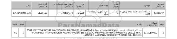 استعلام دستگاه کنترل کننده دمای ژنراتور 4 کاناله