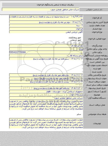 مناقصه, م م /۰۵/۰۰۶۲