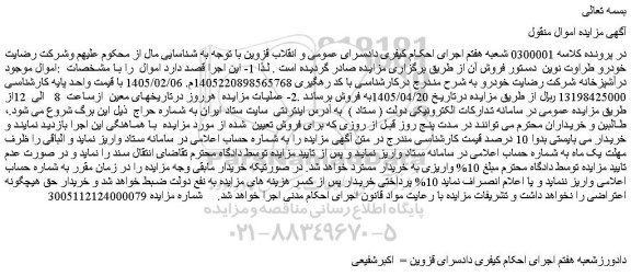 مزایده اموال موجود در آشپزخانه شرکت رضایت خودرو