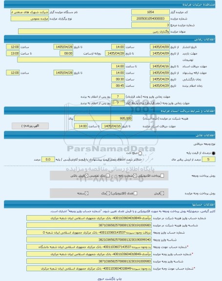 مزایده ، واگذاری زمین -مزایده زمین  - استان فارس