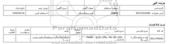 استعلام کتبی، فرو سیلیکو منگنز