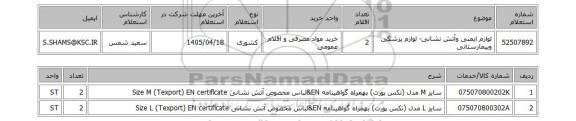 استعلام لوازم ایمنی وآتش نشانی- لوازم پزشکی وبیمارستانی