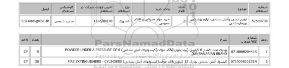 استعلام لوازم ایمنی وآتش نشانی- لوازم پزشکی وبیمارستانی