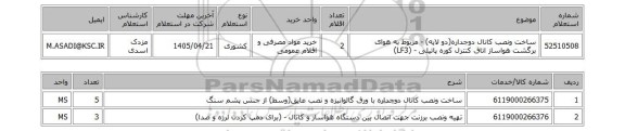 استعلام ساخت ونصب کانال دوجداره(دو لایه) - مربوط به هوای برگشت هواساز اتاق کنترل کوره پاتیلی - (LF3)