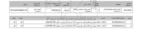 استعلام انواع مصالح ومقاطع فلزی ساختمان