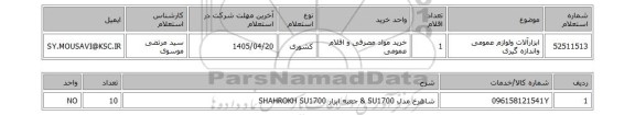 استعلام ابزارآلات ولوازم عمومی واندازه گیری