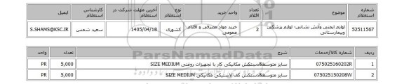 استعلام لوازم ایمنی وآتش نشانی- لوازم پزشکی وبیمارستانی
