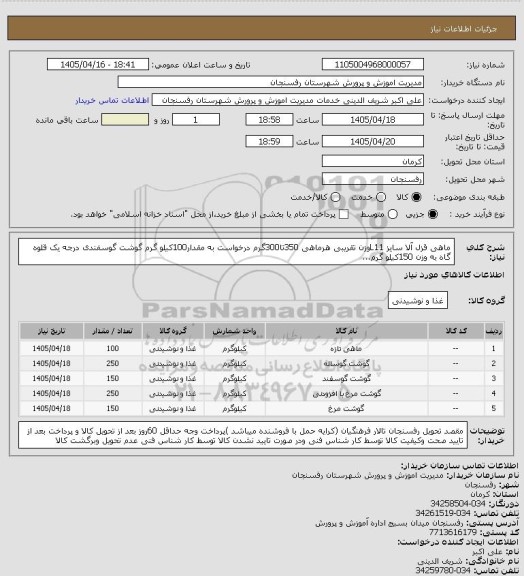 استعلام ماهی قزل آلا سایز L11وزن تقریبی هرماهی 350تا300گرم درخواست به مقدار100کیلو گرم
گوشت گوسفندی درجه یک قلوه گاه به وزن 150کیلو گرم...