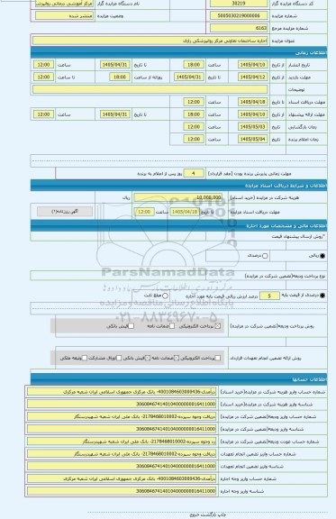 مزایده ، اجاره ساختمان تعاونی مرکز روانپزشکی رازی