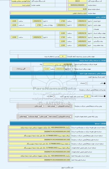 مزایده ، اجاره ساختمان نانوایی